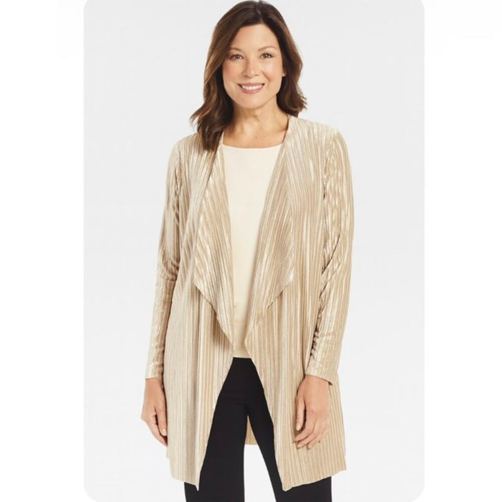 Chico's Women's Pleated Velvet Open‎ Front Long Sleeve Tunic Cardigan Holiday XL